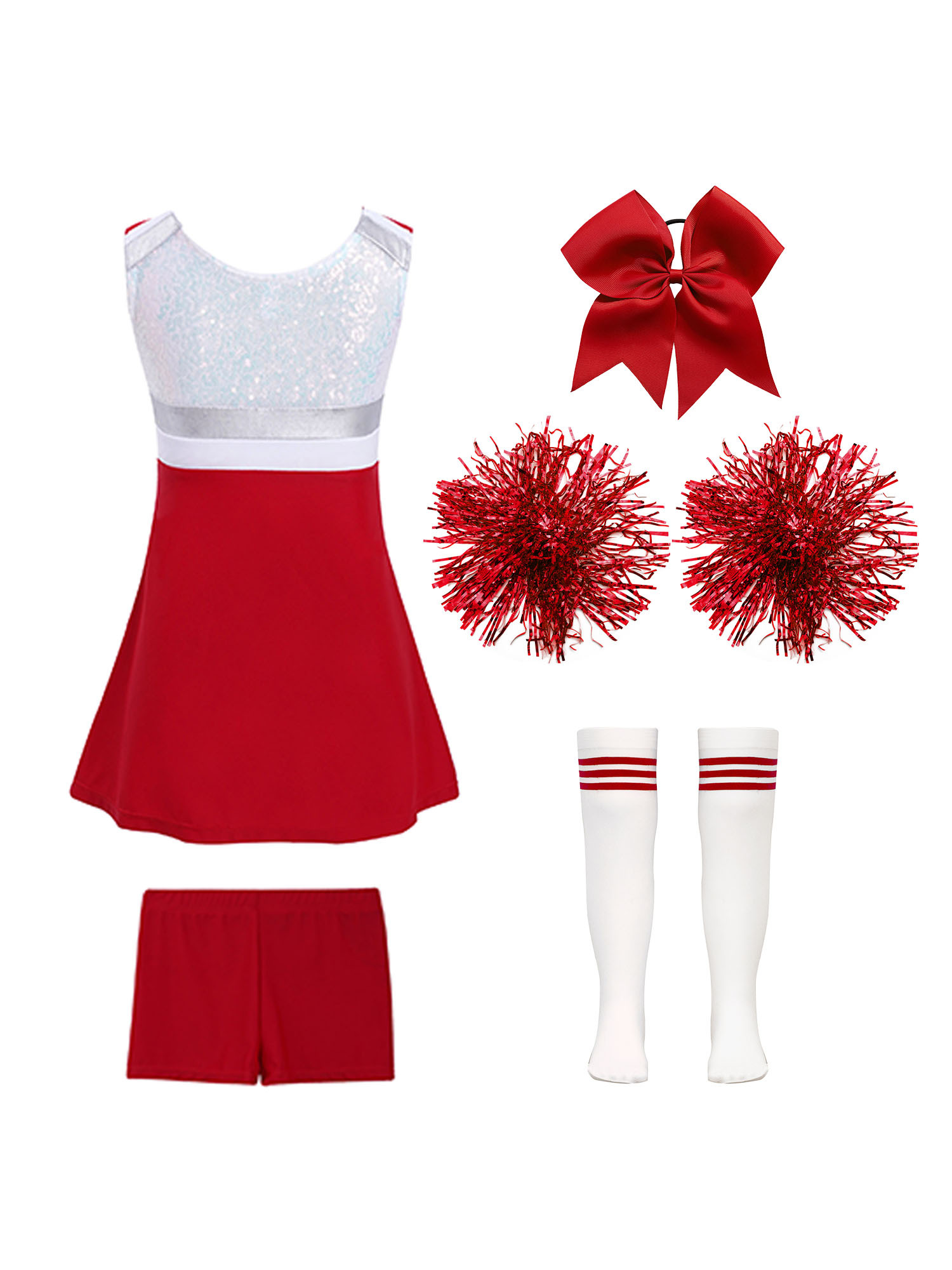 TiaoBug Kids Girls Cheer Leader Uniform Sports Games Cheerleading Dance Outfits Halloween Carnival Fancy Dress Up B Red 8 - image 2 of 5