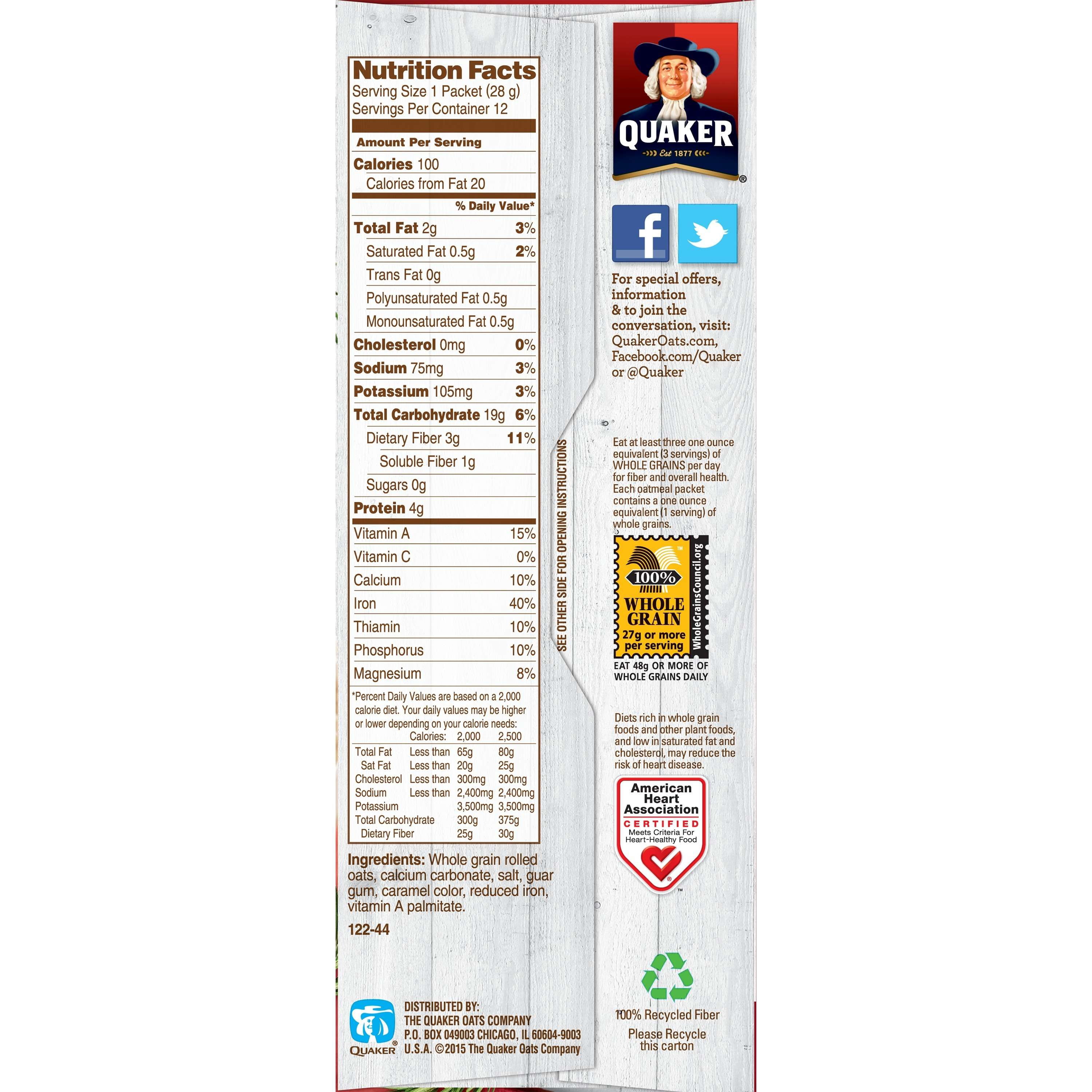 Quaker Instant Oatmeal Hot Cereal, Original, 12 Packets