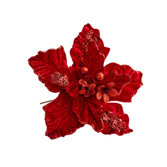 ¡Liquidación! Flores artificiales navideñas rojas, flores de magnolia navideñas con brillo y tallos, decoración para árbol de Navidad, flores artificiales para fiestas de Año Nuevo, decoraciones
