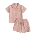 thumbnail image 2 of LYMAYTER 2PCS Baby Infant Boys Summer Cotton Linen Shorts Outfits Solid Color Short Sleeve Button down Lapel Shirt Tops and Shorts Set for 6M-4Y, 2 of 11