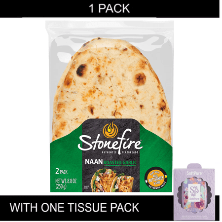 Stonefire Roasted Garlic Naan Bread, 8.8 oz with Tissue Pack