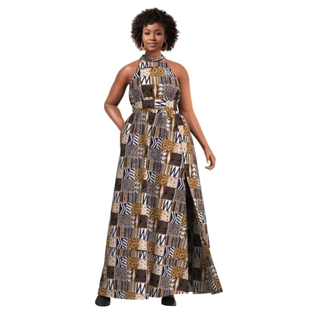 BintaRealWax African Print Dress for Women Elegant African Attire Ankara Kente Dress with Pocket