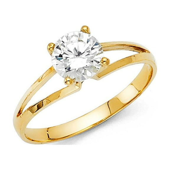14k Solid Yellow Italian Gold Round 1.25 ct CZ Solitaire Engagement Ring