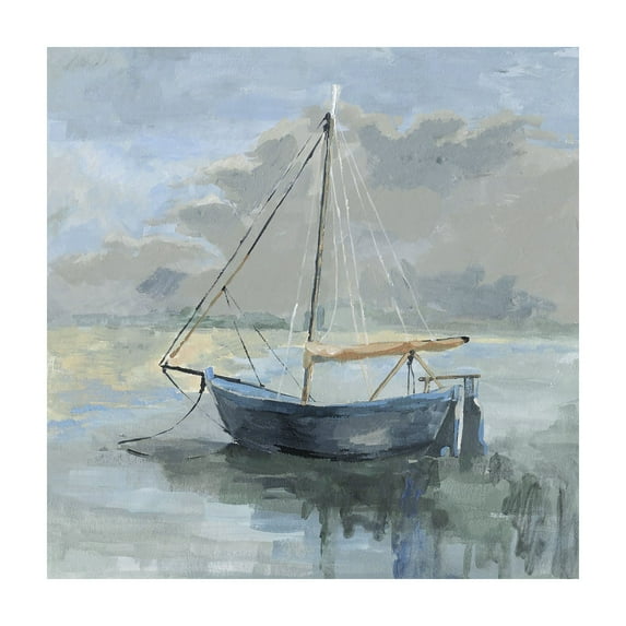 Marmont Hill Anchored Blue Boat Wall Art on Wrapped Canvas