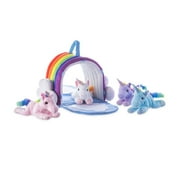 HearthSong Portable Plush Rainbow Unicorn Play Set with Four Unicorns and Rainbow Cottage