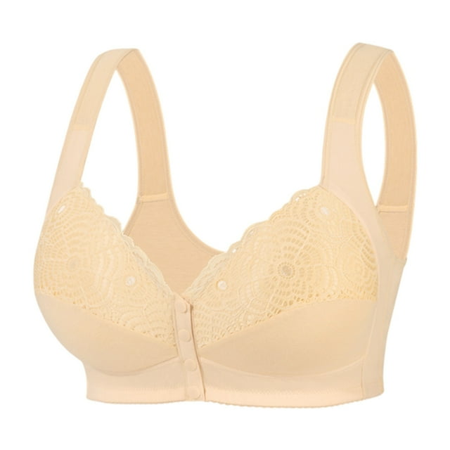 Women's Plus Size Comfort Bra Front Closure Wireless Support Soft Fabric Thin Strap Elderly Underwear Seamless Design