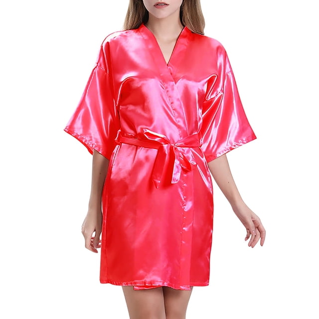 HBFAGFB Robe de Nuit pour Femme Cardigan à Manches Courtes Peignoir Confortable et Léger Rose Vif Taille 2TG