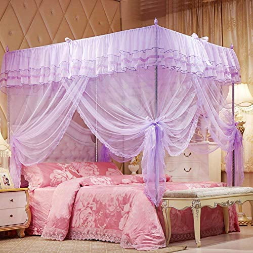 Uozzi Bedding 4 Corners Post Purple Canopy Bed Curtain for Girls ...