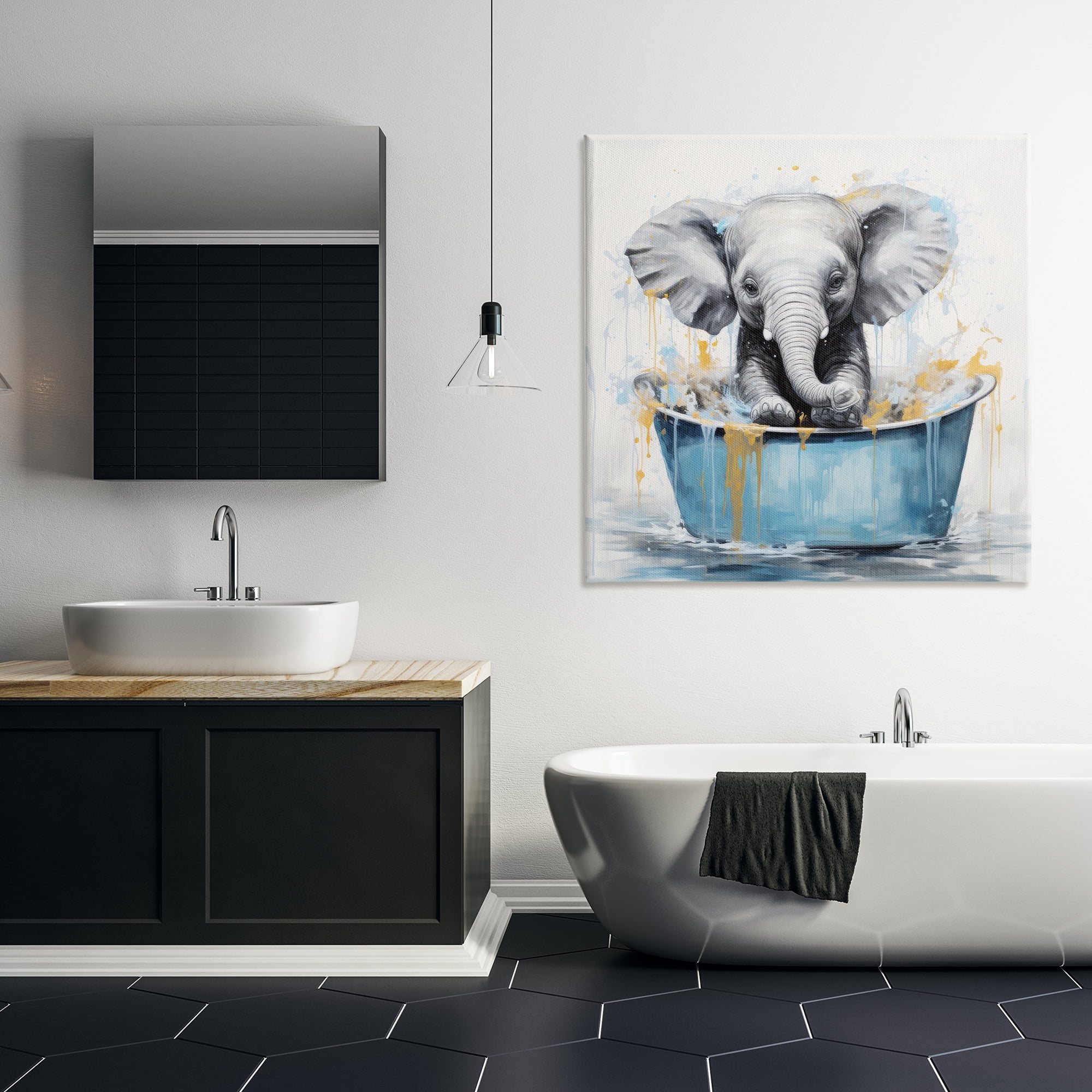 Stupell Industries Bathing Baby Elephant Typography Painting Gallery Wrapped Canvas Art Print Wall Art, 36 x 36