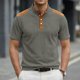 thumbnail image 1 of Ceisia Men's Loose Fit Ribbed Polo Shirt Short Sleeve Stand Collar Color Block Casual Daily Summer Tops Gray XXL Gifts, 1 of 4