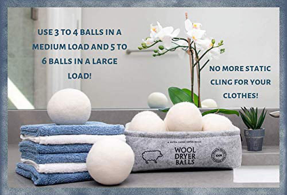 Wool Dryer Balls XL 6 Pack, Comes with Felt Container and Cotton Bag, Anti  Static Organic Fabric Softener Substitute for Dryer Sheets, Speeds Up Dry  Time to Cut Energy Costs, 100% New