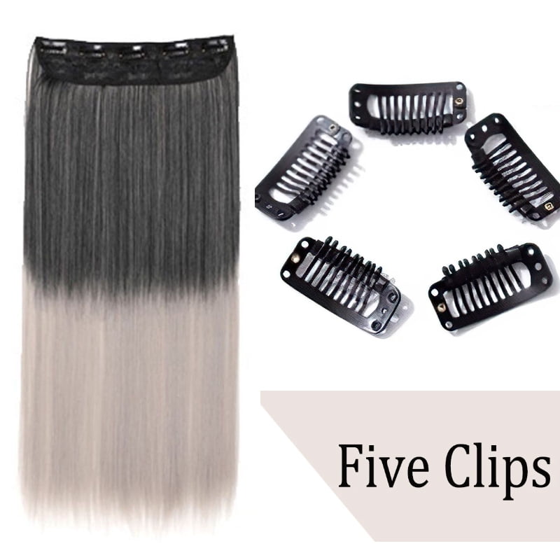 H&STAR  22Inch Synthetic  One Piece Gray Ombre Long Straight Hairpiece for Women Girl Hair Accessories