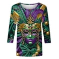 thumbnail image 4 of Meichang Mardi Gras Shirt Women Mardi Gras Mask Print Theme Party Tops Loose Fit Crew Neck Spring Tops Casual Holiday Blouses, 4 of 5