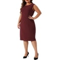 thumbnail image 4 of Conjuntos de trajes de talla grande Agnes Orinda para mujeres, dos piezas, chaquetas y vestido sin mangas, conjuntos de trajes de negocios informales 2X burdeos, 4 of 6