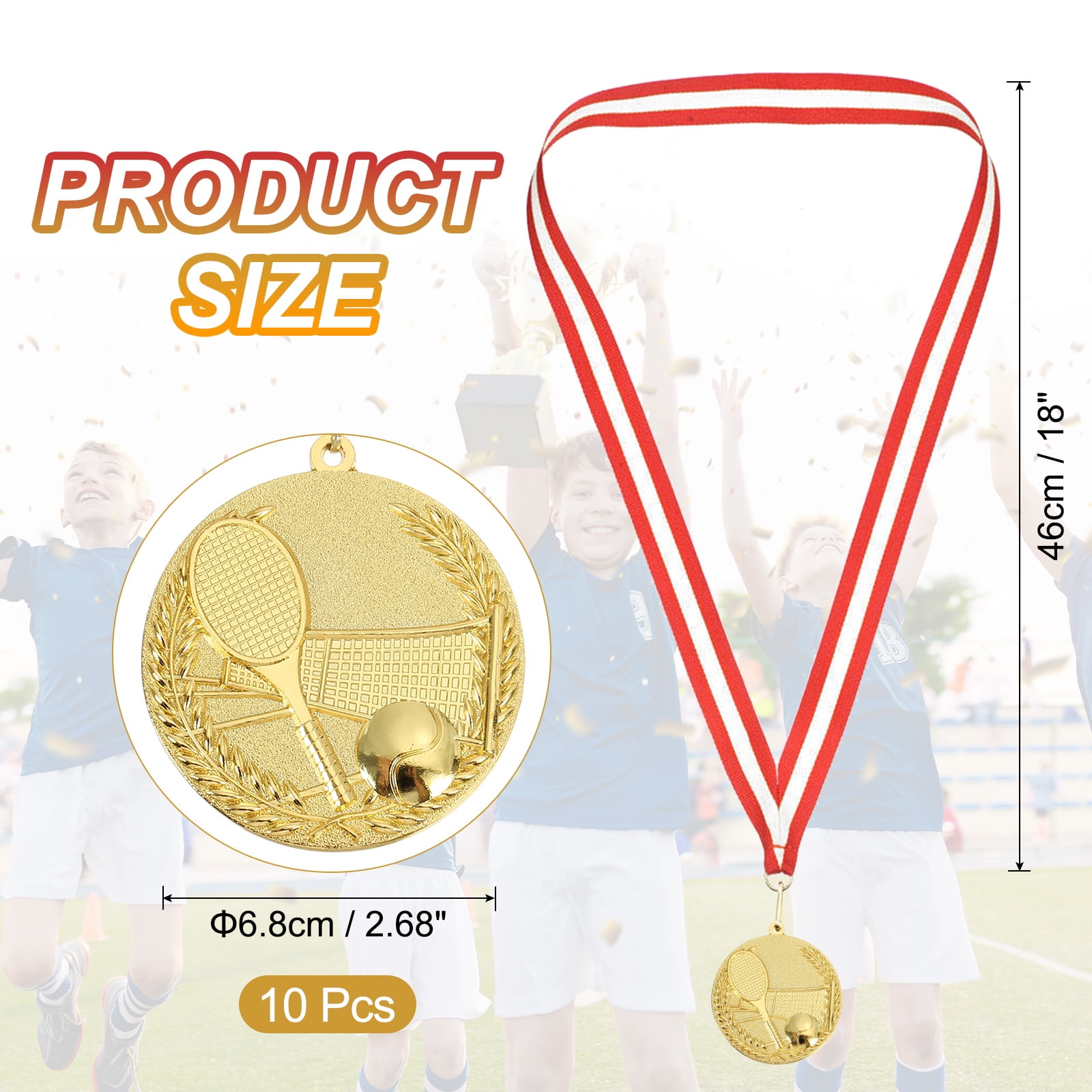 Uxcell 2.7 Inch Tennis Medals Gold Award Medals with Neck Ribbon for Team Sports Games Party Favors 10 Pieces
