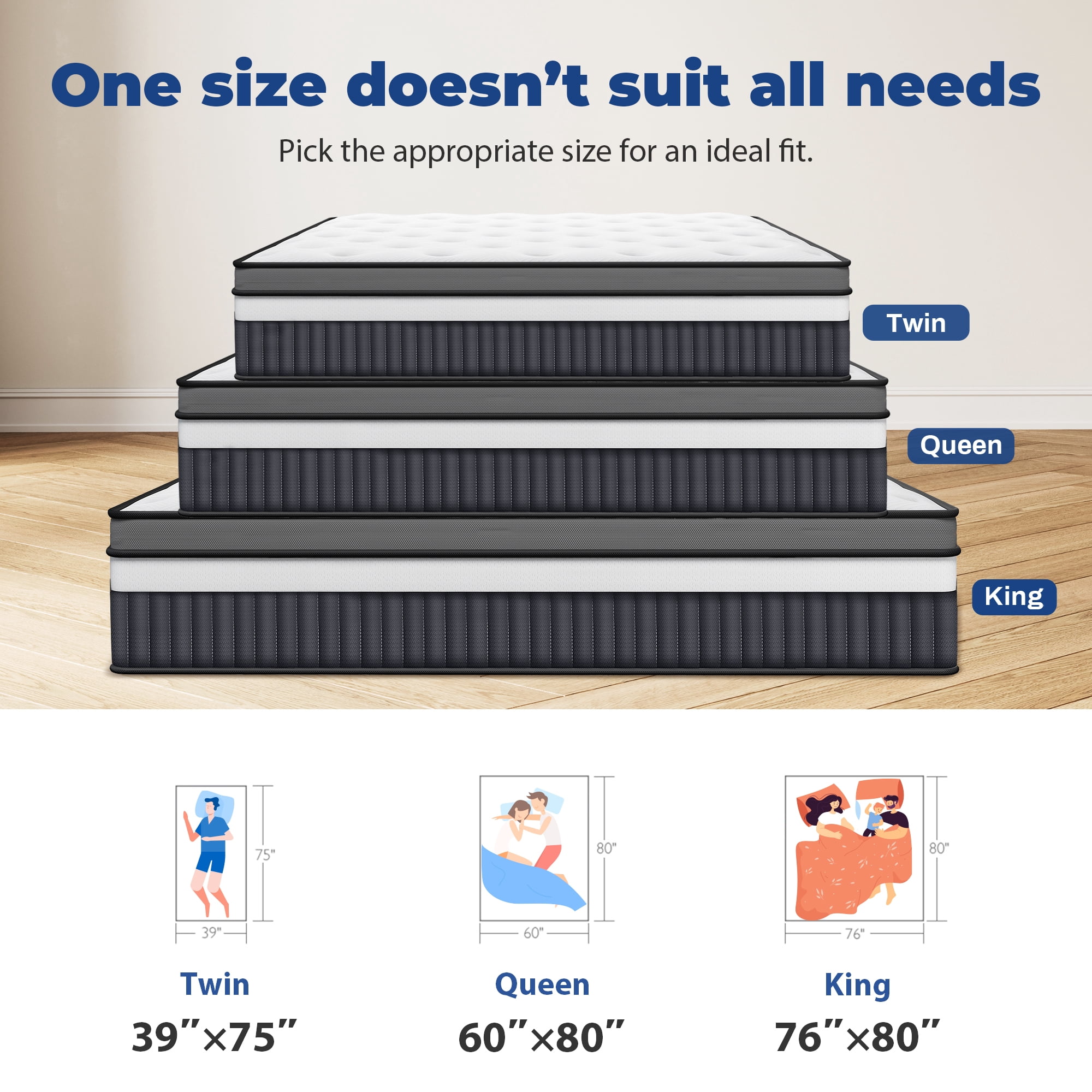 Queen Size Mattress, 14 Inch Memory Foam Hybrid Mattress in a Box, Breathable Bed Mattress for Cooler Sleep Supportive & Pressure Relief, Medium Firm Feel