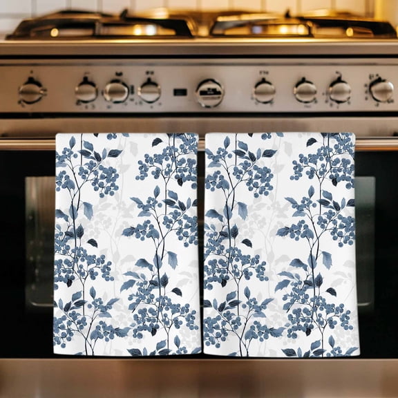 Blue Fruit Kitchen Towels Set of 4, Vintage Plant Nature Botanical Flower Floral Absorbent Dish Towels for Kitchen, Microfiber Hand Towel, Quick Drying Tea Towel for Cleaning Decorative Dishcloths