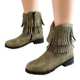 thumbnail image 3 of YOUSNH Bottines pour Femmes Mode Nouveau Motif Décoration à Franges Bout Rond Talon Bas Confortables Automne et Hiver Chaussures à Fermeture Éclair pour Femmes Vert 8, 3 of 9