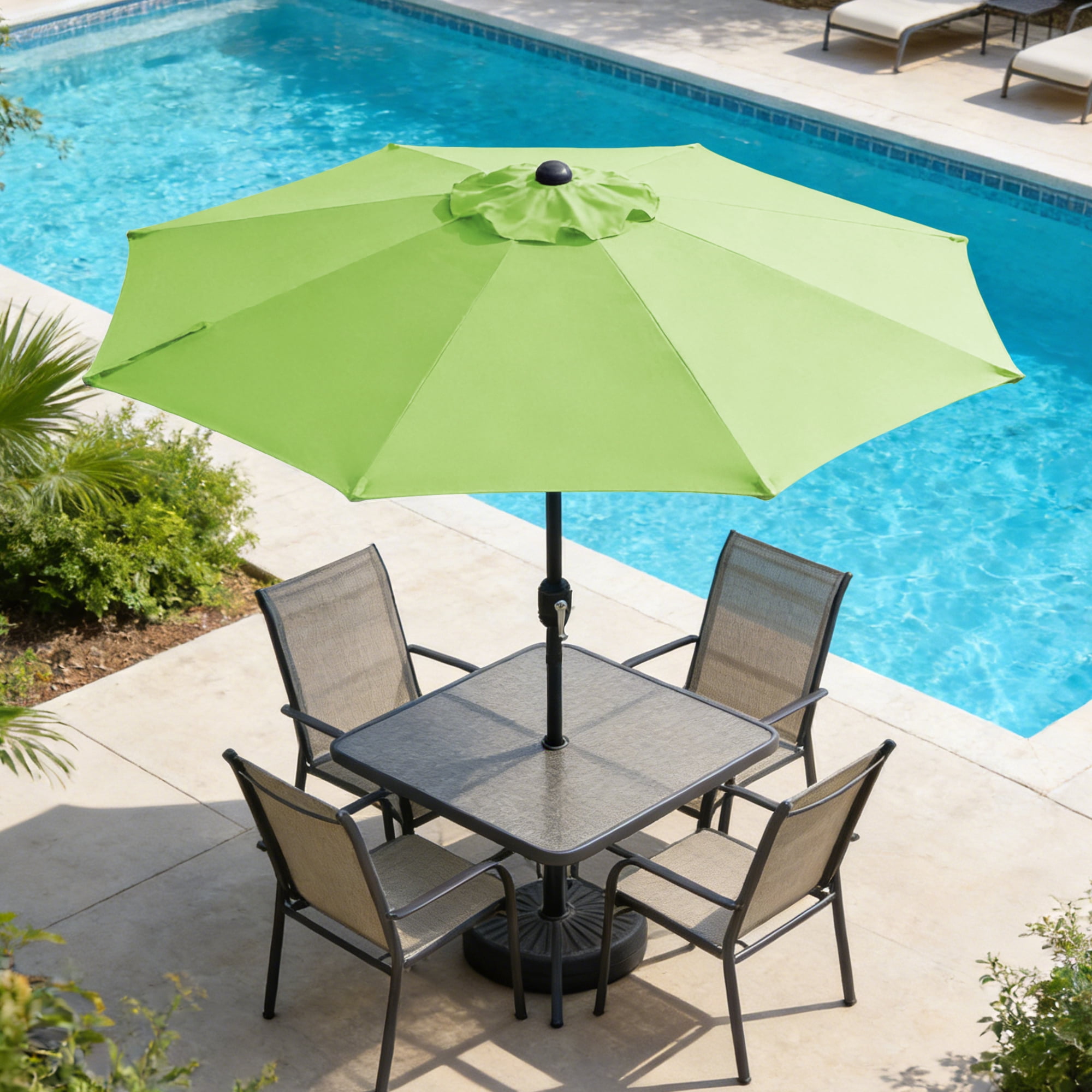 Kool 10FT Outdoor Patio Umbrella with Push Button Tilt and Crank Handle, Market Umbrella with 8 Sturdy Umbrella Ribs, Lime Green
