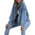 thumbnail image 1 of Veste en Jean Courte Ample Décontractée pour Femmes avec Grande Poche Bleue TP, 1 of 9