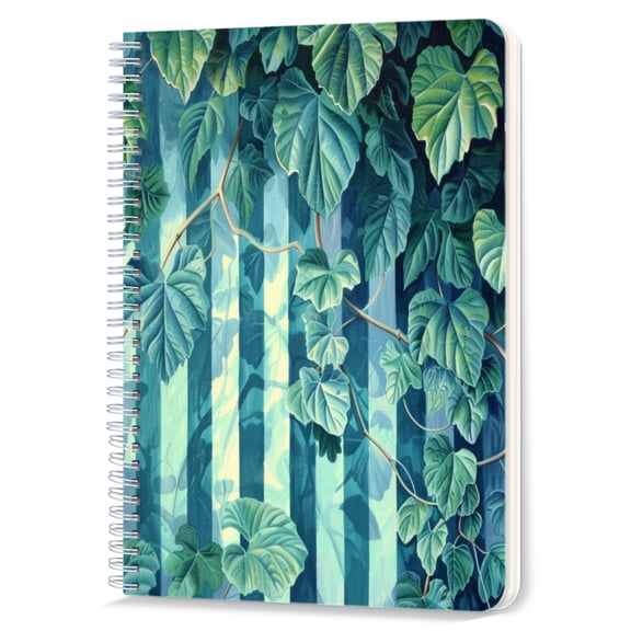 Spiral Notebook,Double-Wire Spiral College Lined Journal Notebook for Study and Notes,100 Pages,5.71x 8.26 in - Striped Canvas with Lush Vine Leaves