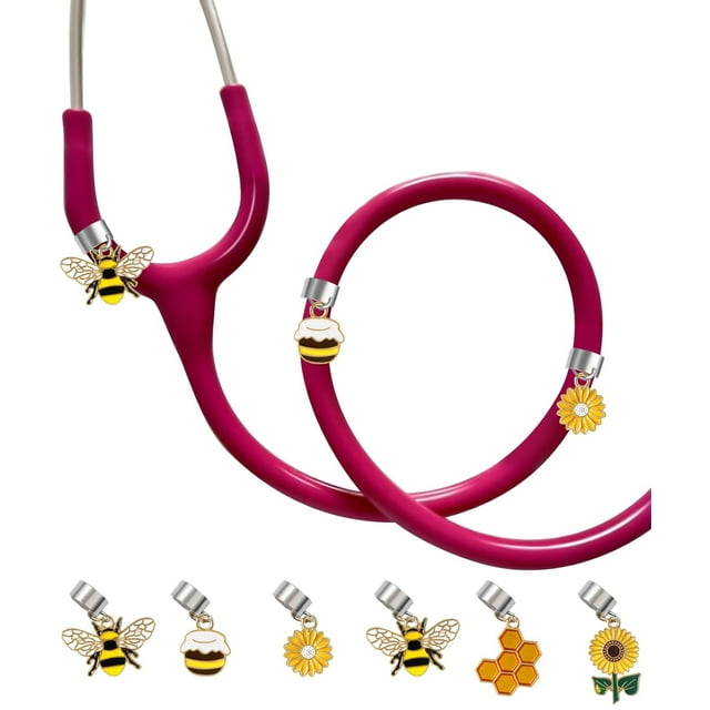 6 Pieces Stethoscope Charms Tag for Nurse - Cute Bees Personalized Stethoscope Charms Accessories Fit for Littmann, Presents for Doctors, Student Nurse, Nursing Graduation