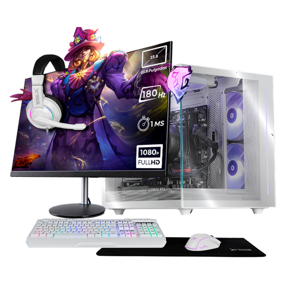 PC Gamer Completa Xtreme PC Gaming NVIDIA GeForce RTX 5060 AMD Ryzen 7 5700 32GB SSD 1TB Monitor 23.8 180Hz WIFI W10 White gaming competitivo y streaming