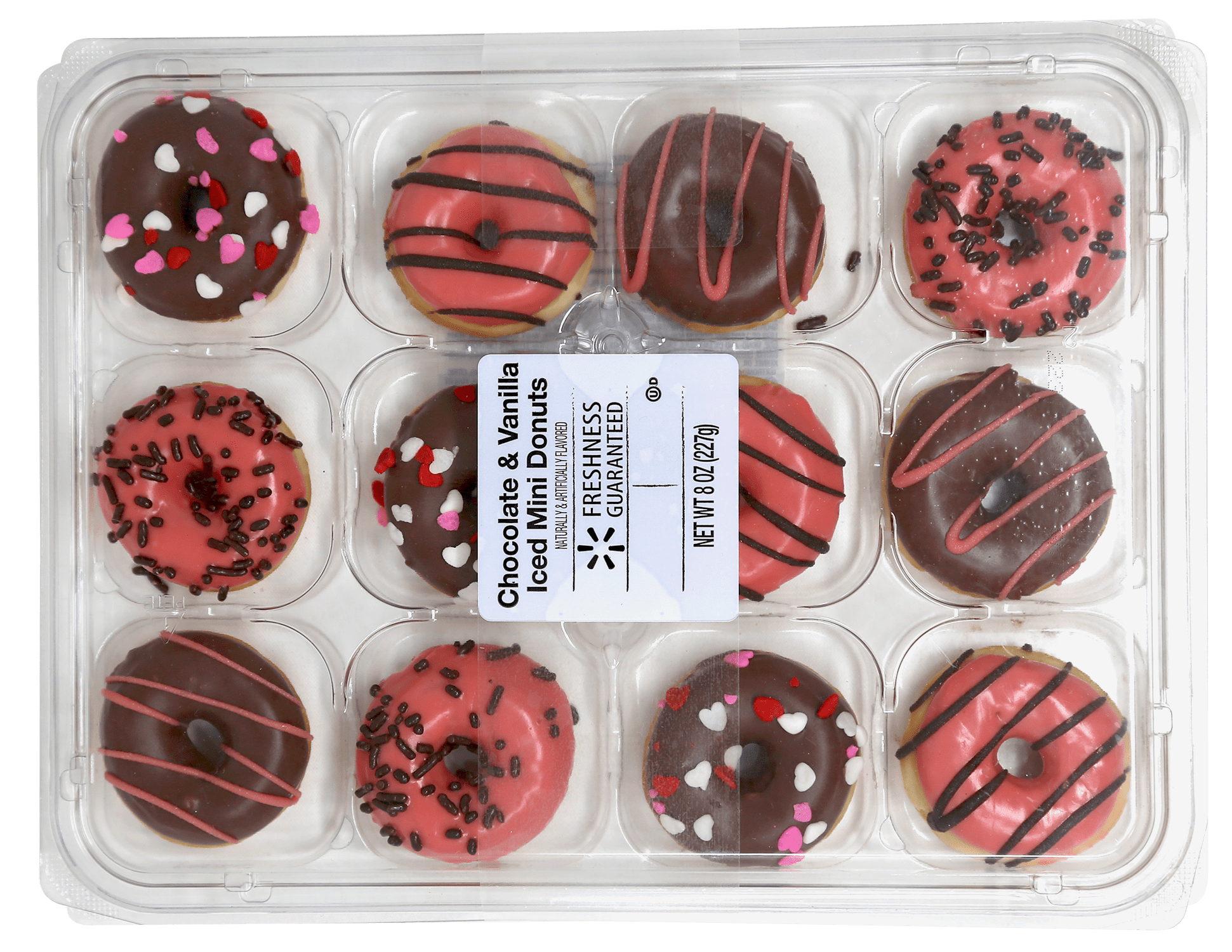 Freshness Guaranteed Valentines Vanilla and Chocolate Iced Mini Donuts