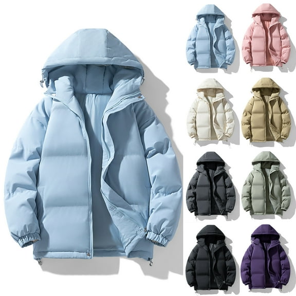 Aboser Womens Winter Puffer Jackets Warm Quilted Jacket with Hood Plus Size Stand Collar Coats Casual Thick Outerwear Long Sleeve Zip Up Coat with Pockets