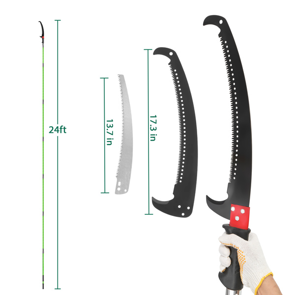 24ft Manual Pole Saw, Lightweight Tree Trimmers Long Handle Pruner Set, Sharp Steel Blade and Scissors Pole Saw for Trimming Palm, Pear Tree, Fir Tree, Other High Trees and Shrubs