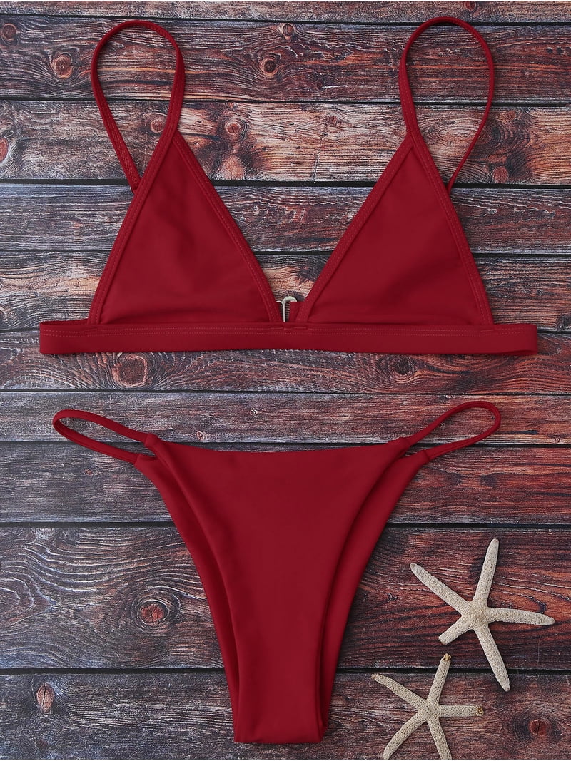 ZAFUL for Women Spaghetti Strap String Bikini Set Red L - Walmart.com