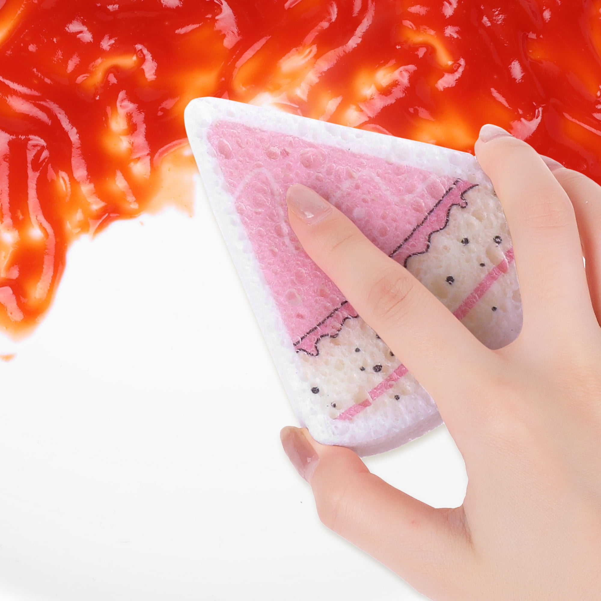 Unique Bargains Cute Sponge Scrubber Cellulose Cleaning Sponges for Kitchen Pink 3 Pack