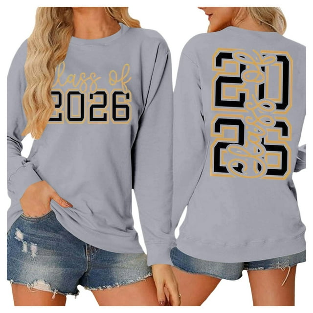 Women's Sweaters Basic Fall Pullover Sweatshirt with Letter Print Round Neck Layering Top Comfort Fit Chandail Femme Grey M