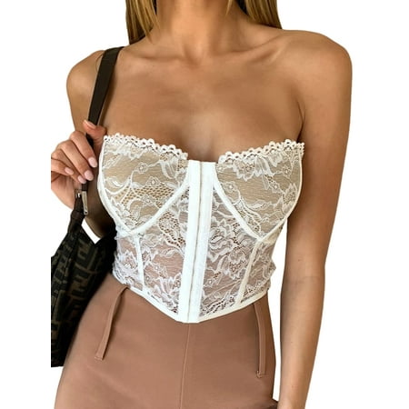 

Imcute Women Push Up Strap Off Shoulder Corset Halter Boned Bustiers Crop Tops
