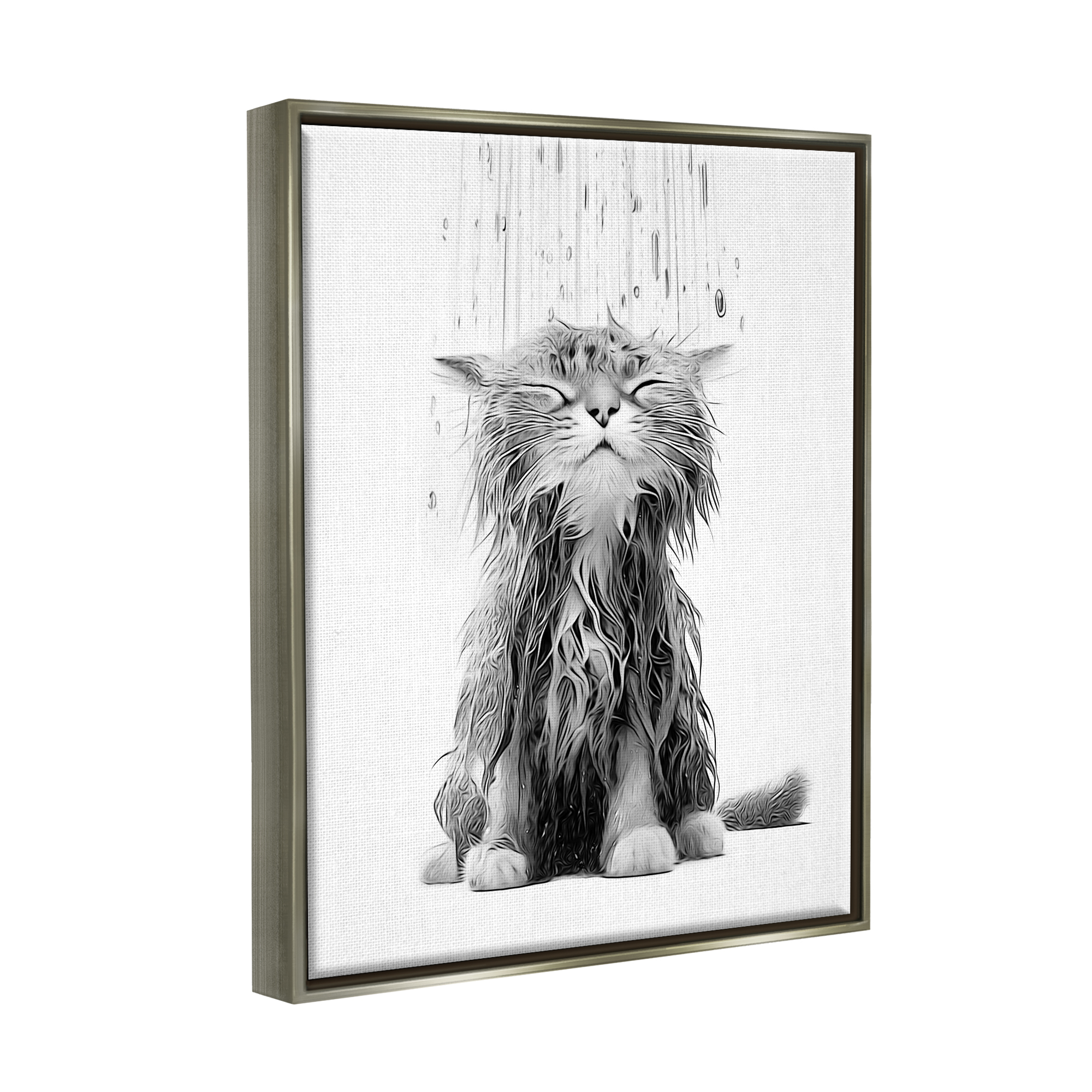 Stupell Industries Kitten Bathroom Splash Animals & Insects Painting Gray Floater Framed Canvas Art Print Wall Art, 17 x 21