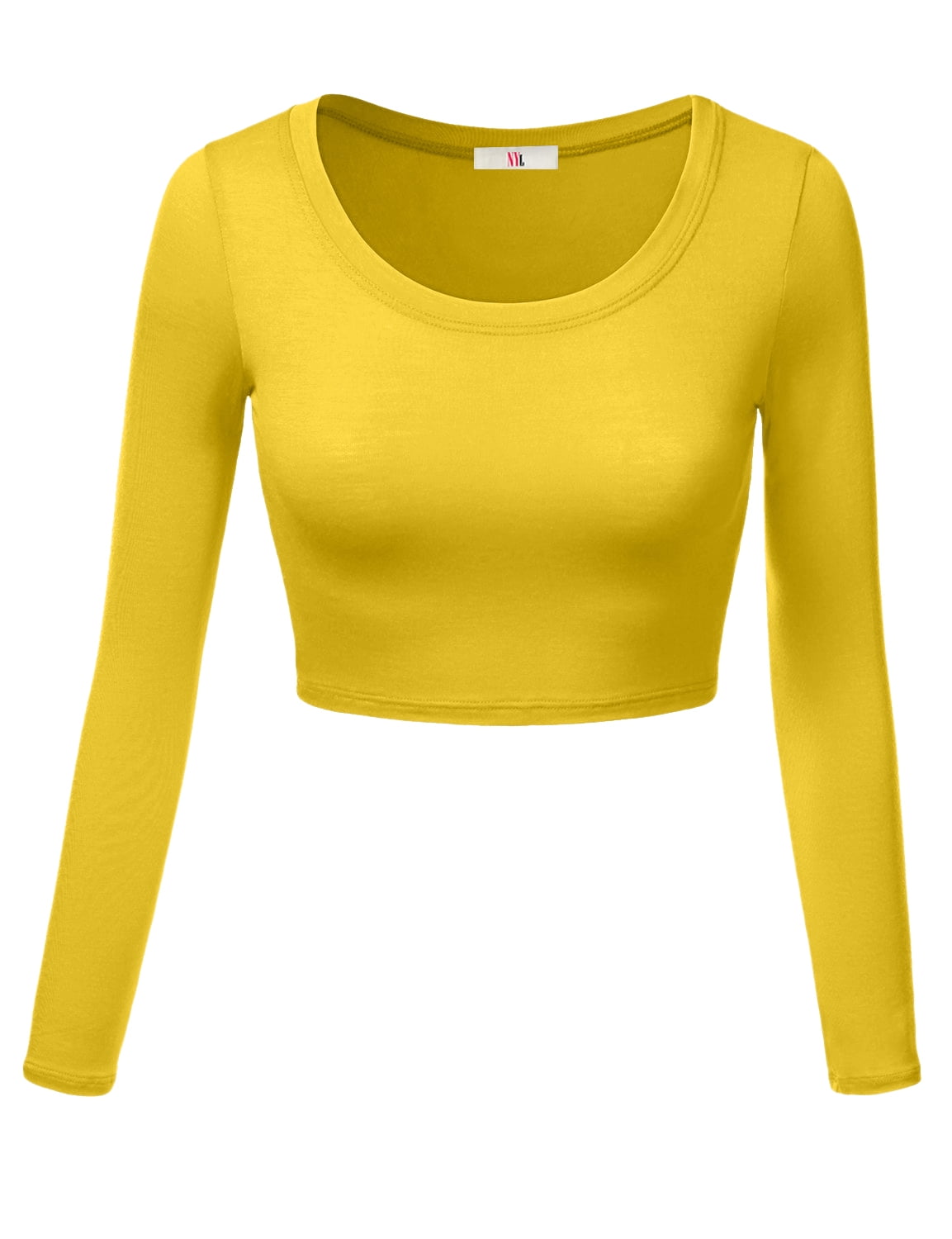 NYL Womens Crop Top Round Neck Basic Long Sleeve Crop Top Made In USA nyl-womens-crop-top-round-neck-basic-long-sleeve-crop-top-made-in-usa