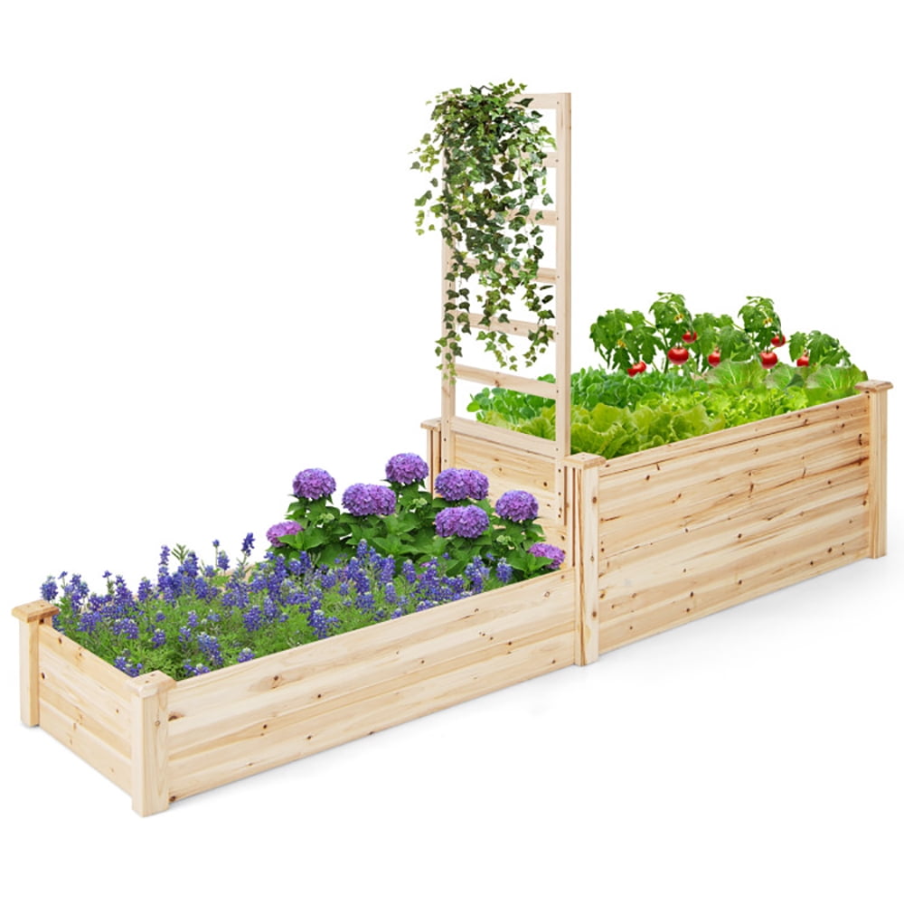 Spaco Raised Garden Bed with Trellis-Natural, Outdoor Elevated Flower Box for Backyard/Patio/Gardener