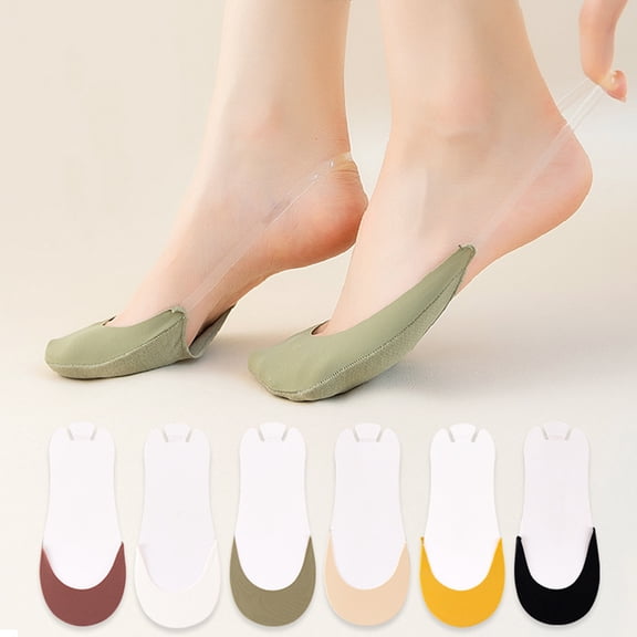 5 Pairs Socks for Women No Show Socks with Invisible Sling Back Womens Non Slip Low Cut Half Toe Topper Socks with Non-Slip Straps for Heels Light Gray