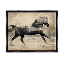 Stupell Industries Western Galloping Horse Portrait Graphic Art Jet Black Floating Framed Canvas Print Wall Art, Design by Tina Blakely