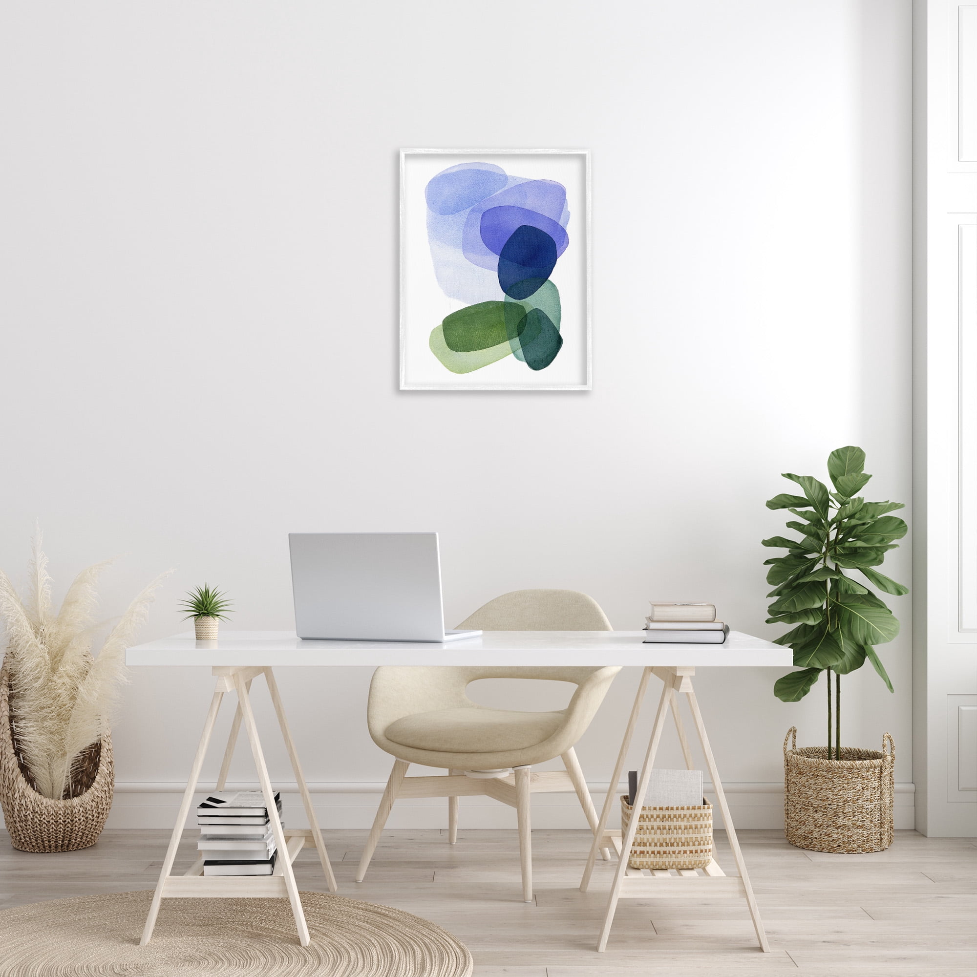 Stupell Industries Layered Opaque Shapes Abstract Painting White Framed Art Print Wall Art, 24 x 30