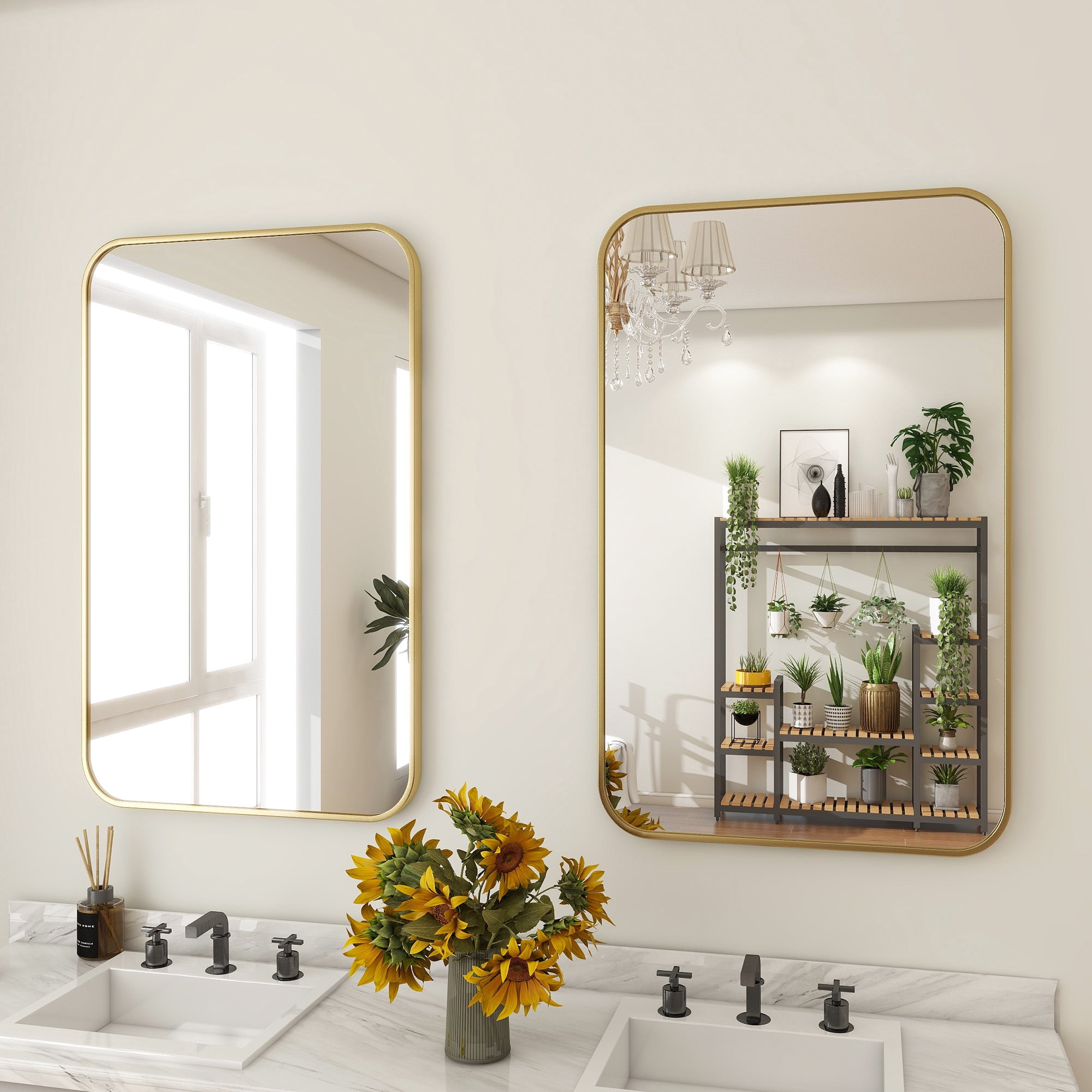 Anyrose 30"x48" Bathroom Vanity Mirror with Safe Corners Wall Decor,Gold