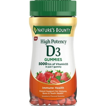 Nature's Bounty High Potency Vitamin D3, Immune Health Support Antioxidant Gummies with Vitamin D for Bone & Teeth Health, 60 Count