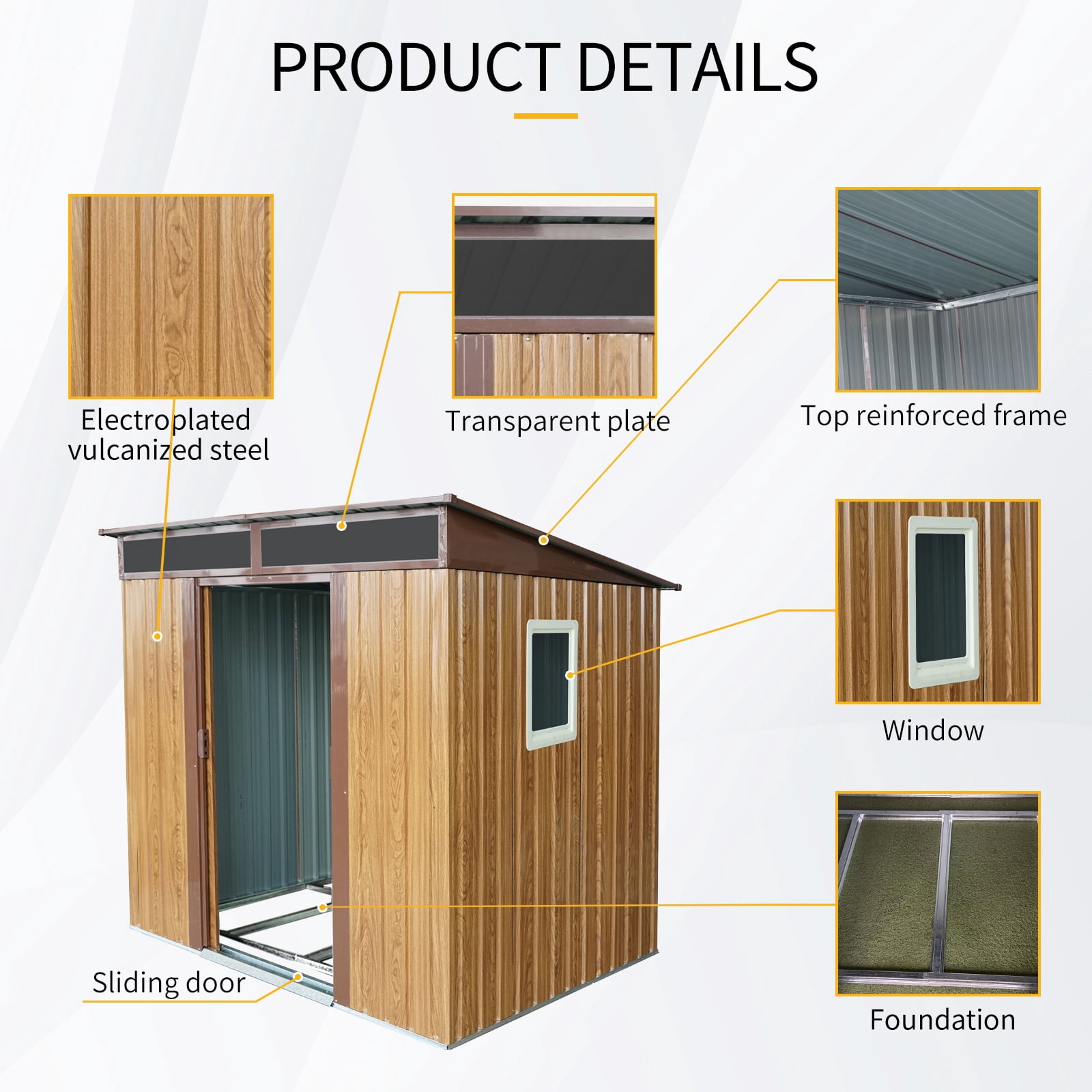 Alvantor Outdoor Storage Shed 6 x 5 Ft Metal Garden Shed with Window and Transparent plate for Backyard, Garden Coffee