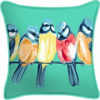 Mainstays Reversible Outdoor Throw Pillow, 12" x 16", Turquoise Bird Branch and Multicolor Stripe