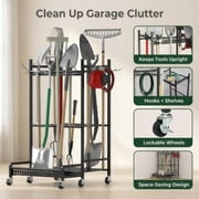UNTIMATY Garden Tool Organizer with Wheels Garage Tool Rack with Hooks and Shelves Rolling Yard Tool Storage for Garage Shed Workshop