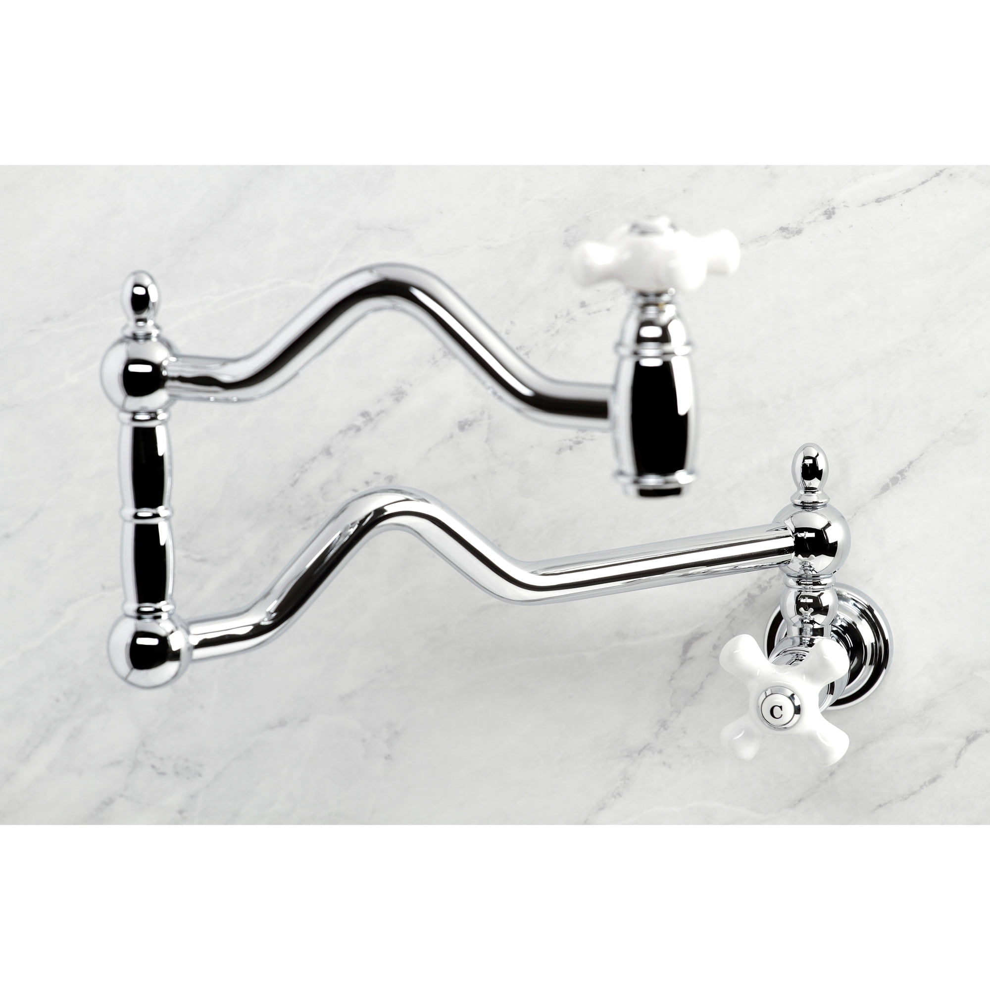 Kingston Brass KS2101PX Heritage Two-Handle 1-Hole Wall Mount Pot Filler Faucet in Polished Chrome