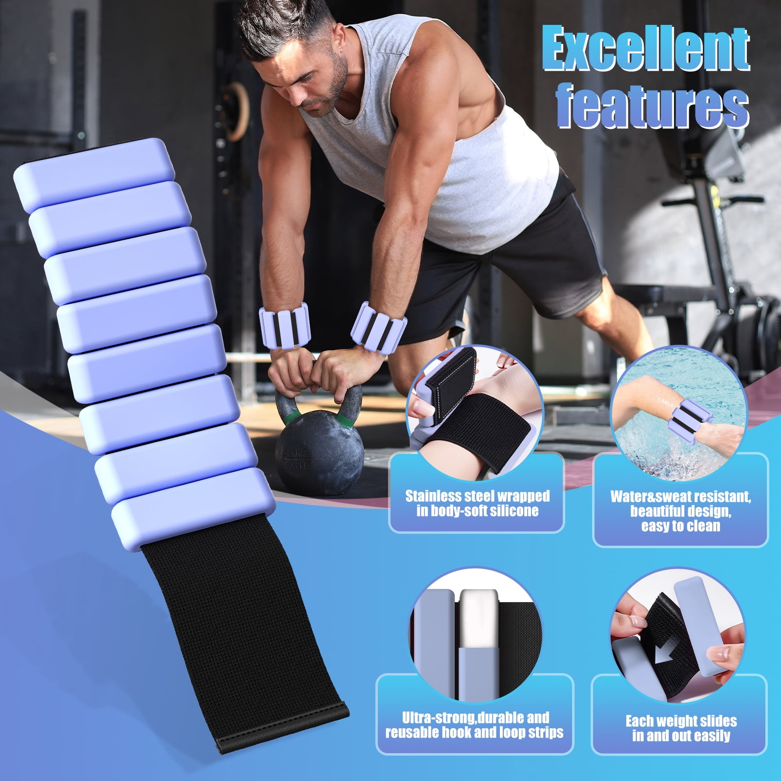 Ankle Weight Wrist Weight 2 Pack (1lb Each) Adjustable Arm and Leg Weight Suitable for Women and Men Pilates Gym Yoga Aerobic Strength Training(Blue)