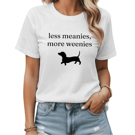UNISHE Women's "Less Meanies More Weenies" Dachshund Graphic White Short Sleeve T-Shirt Casual Crewneck Top