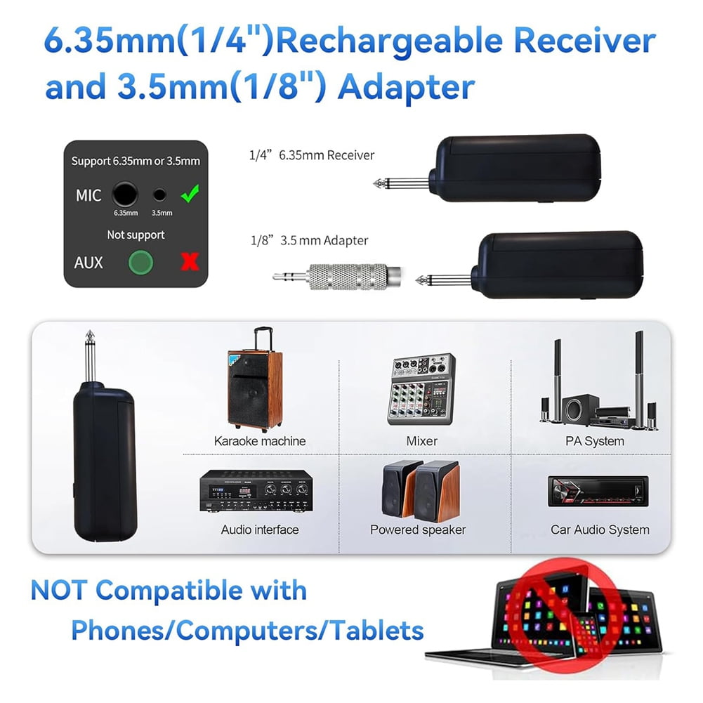 UHF Cordless Wireless Microphone Handheld Dynamic Professional Microphone System for Karaoke Singing, Church, Speech