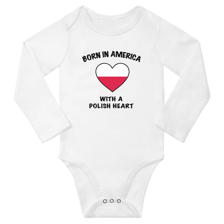 

Born in America With a Polish Heart Baby Long Sleeve Romper (White 12 Months)